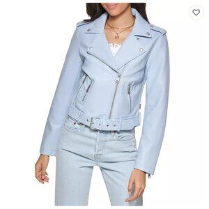 Levi's Belted Faux Leather Motorcycle Jacket Dusty Blue Size Small NWT